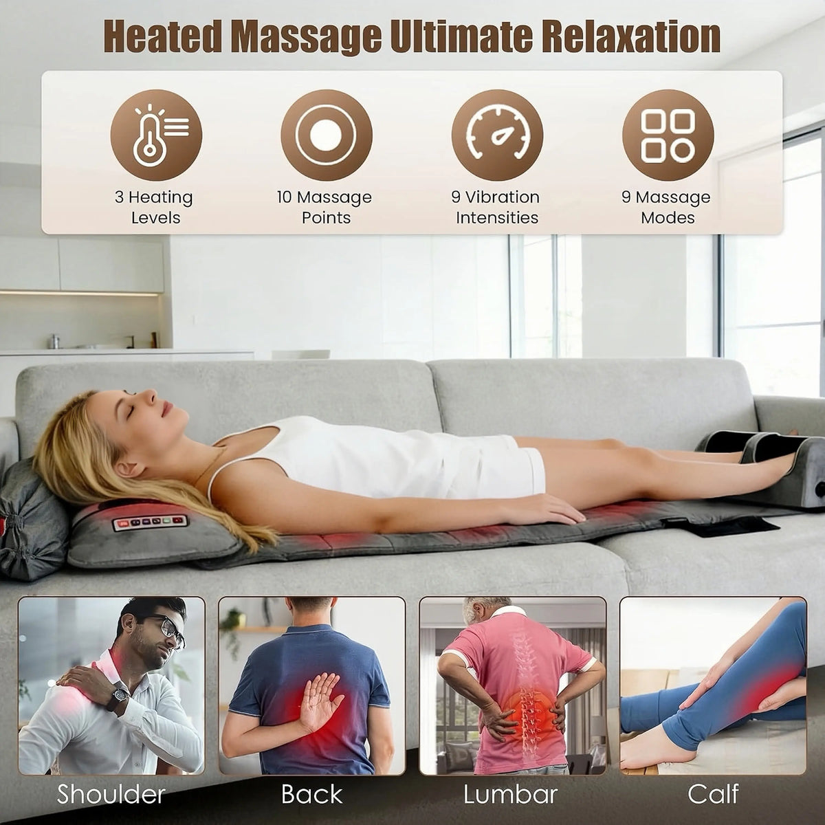 Revoro™ Foldable Full-Body Shiatsu Massage Mat with Neck & Leg Kneading