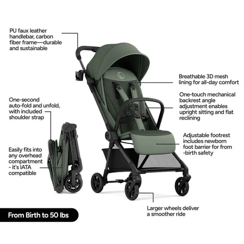 11.5 lbs Lightweight Travel Stroller | One-Second Auto Fold | Airplane Carry-On Compatible | Full Recline