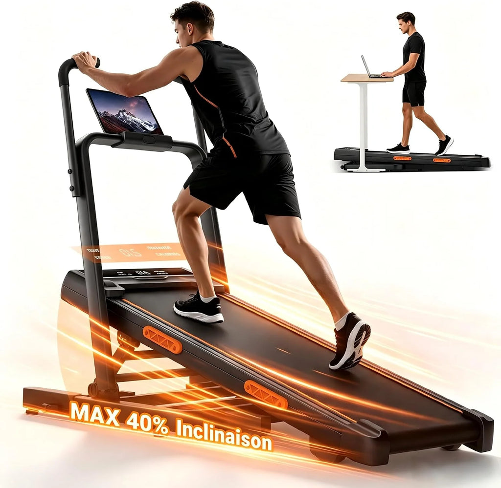 Walking treadmill featuring 40% incline adjustment and raised dual handrails
