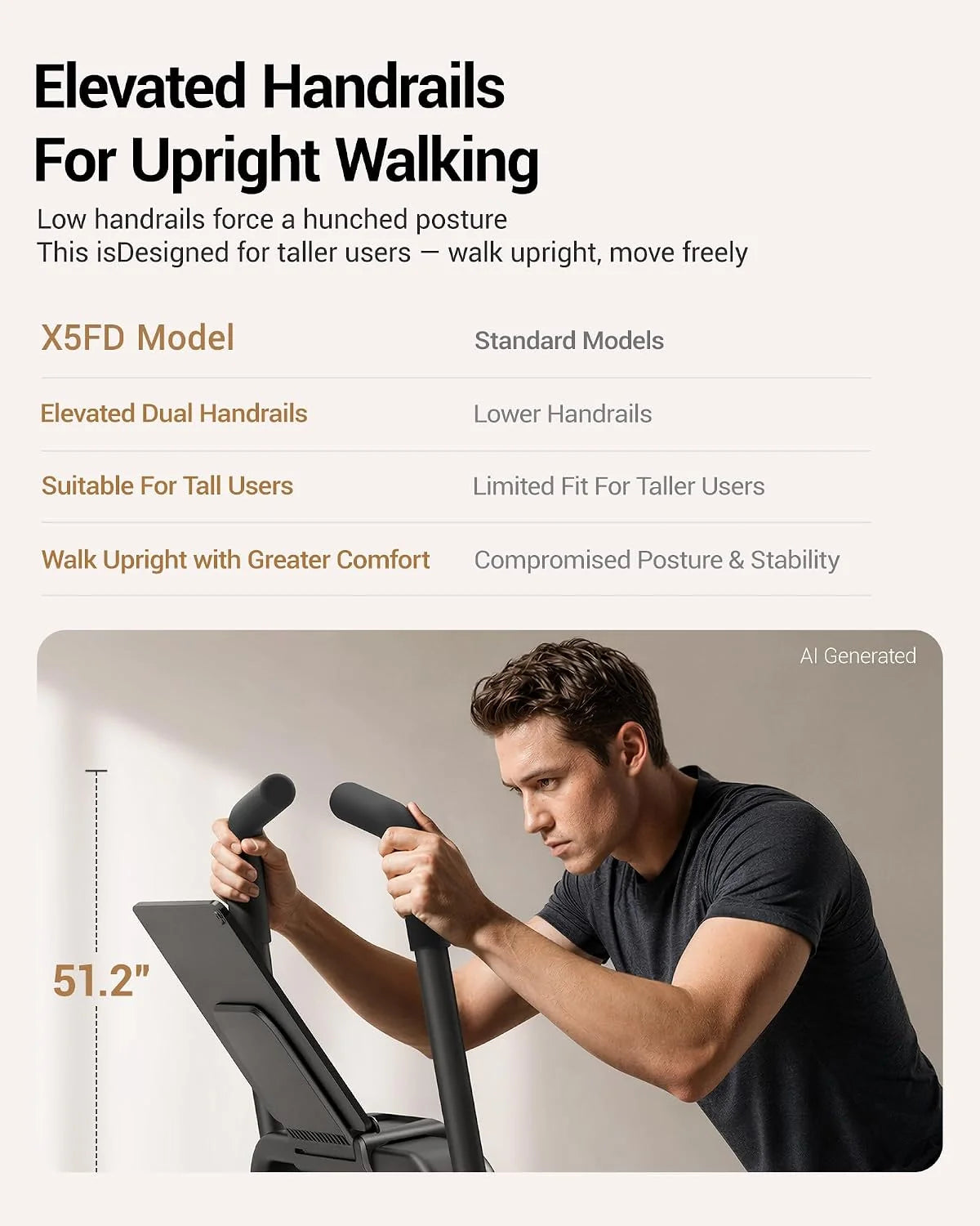 Walking treadmill featuring 40% incline adjustment and raised dual handrails
