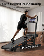 Walking treadmill featuring 40% incline adjustment and raised dual handrails