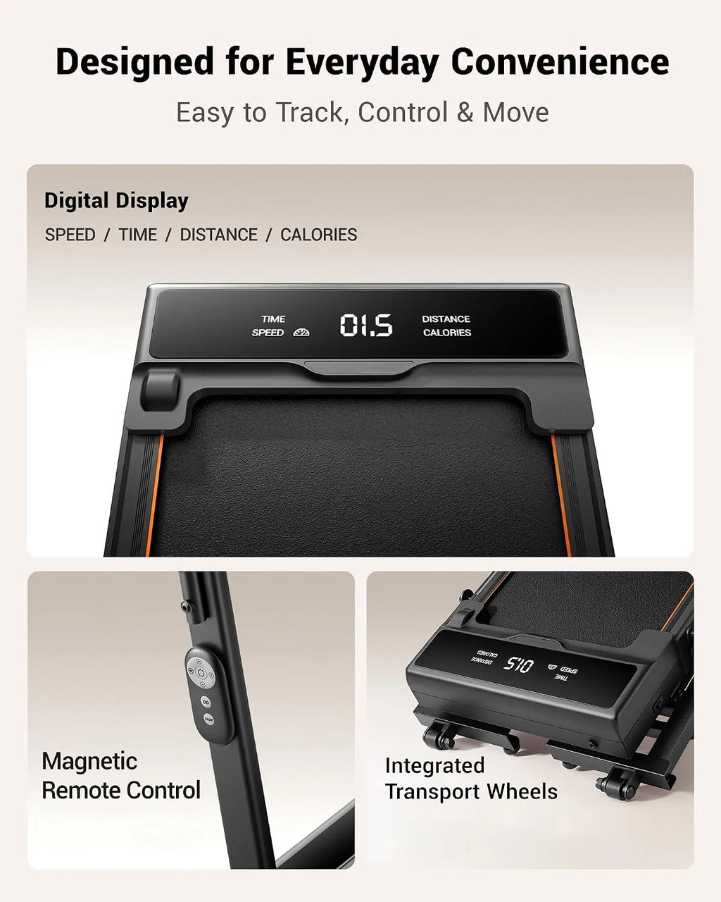 Walking treadmill featuring 40% incline adjustment and raised dual handrails