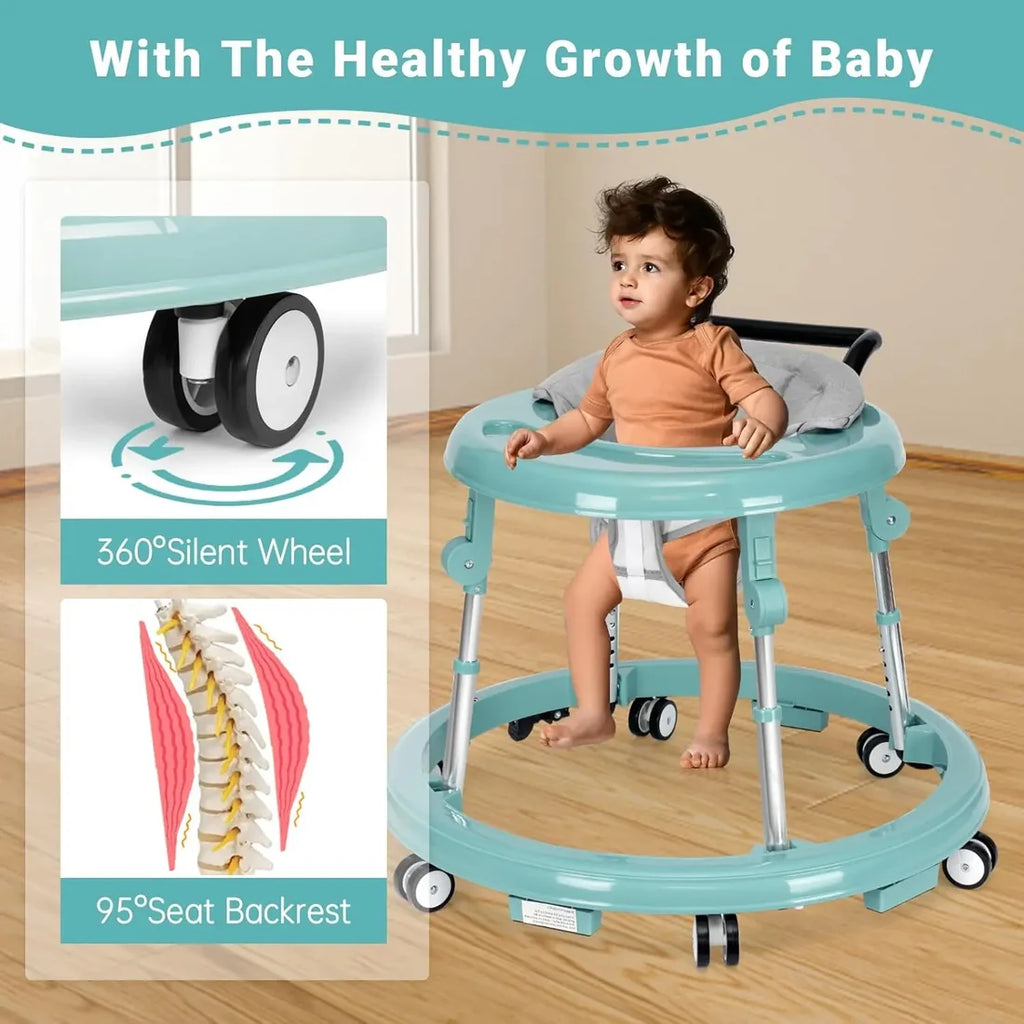 Foldable baby walker with wheels: portable, anti-rollover, and anti-fall design