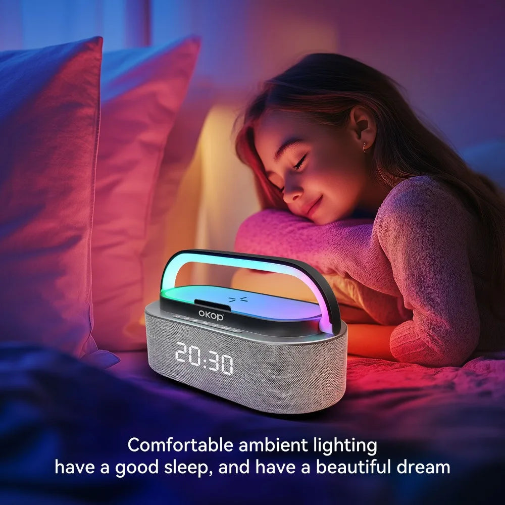 Bluetooth Speakers,6 in 1 Multi-Function,Alarm Clock, Wireless Charger RGB Night Light , Audio,Portable Speaker,White Noise