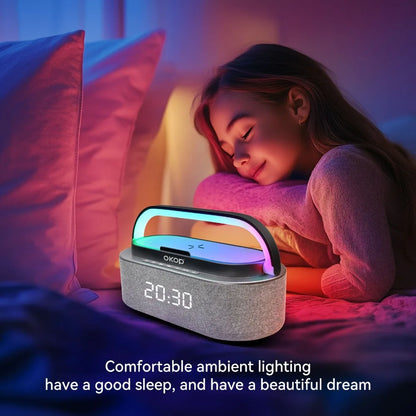 Bluetooth Speakers,6 in 1 Multi-Function,Alarm Clock, Wireless Charger RGB Night Light , Audio,Portable Speaker,White Noise