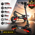 1200W Long-Range Electric Scooter for Adults – 40-Mile Range, 28 MPH Top Speed, 330 lb Weight Capacity