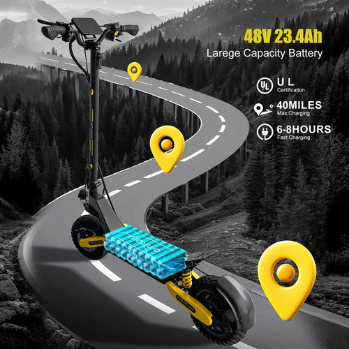 1200W Long-Range Electric Scooter for Adults – 40-Mile Range, 28 MPH Top Speed, 330 lb Weight Capacity