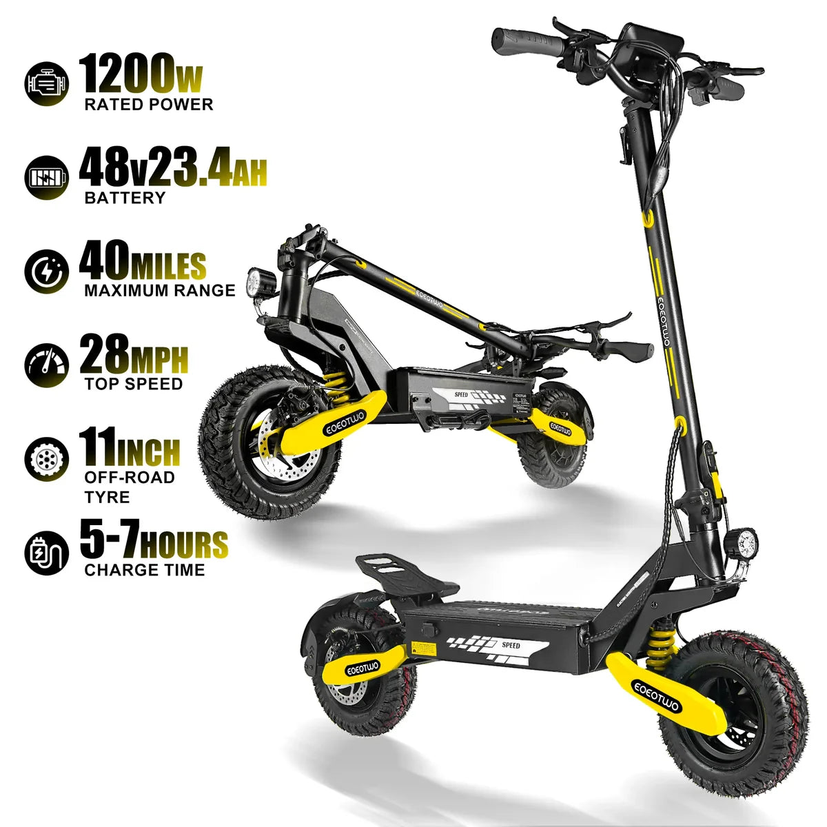 1200W Long-Range Electric Scooter for Adults – 40-Mile Range, 28 MPH Top Speed, 330 lb Weight Capacity