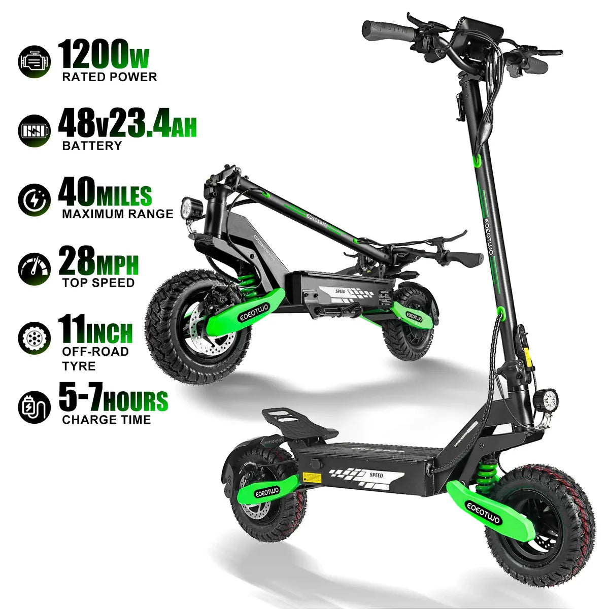 1200W Long-Range Electric Scooter for Adults – 40-Mile Range, 28 MPH Top Speed, 330 lb Weight Capacity