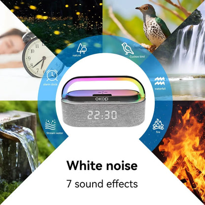 Bluetooth Speakers,6 in 1 Multi-Function,Alarm Clock, Wireless Charger RGB Night Light , Audio,Portable Speaker,White Noise