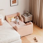 Toddler bed frame with removable safety guardrails; mattress not included